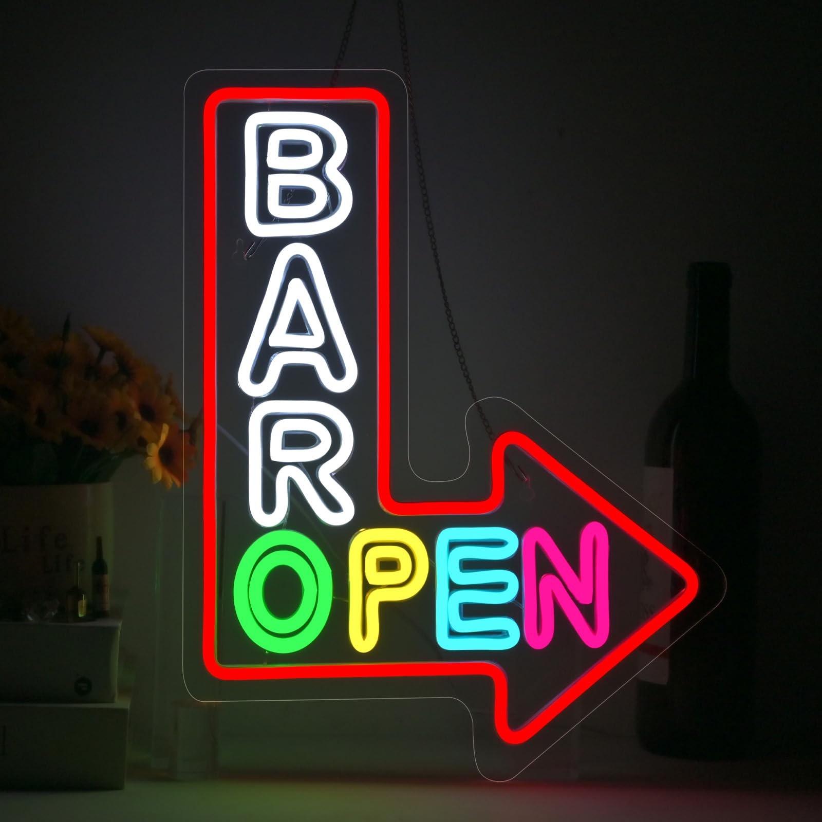 Horseneon Bar Open Neon Sign Vibrant LED Wall Decor for Pubs, Home Bars, Rest...