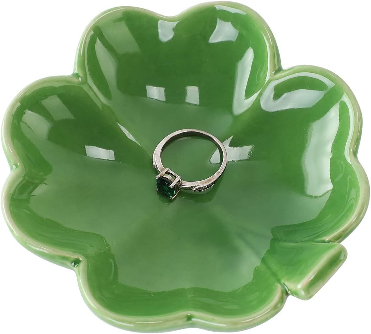 Ceramic Four-Leaf Clover Jewelry Dish, Trinket Holder for Rings and Gifts