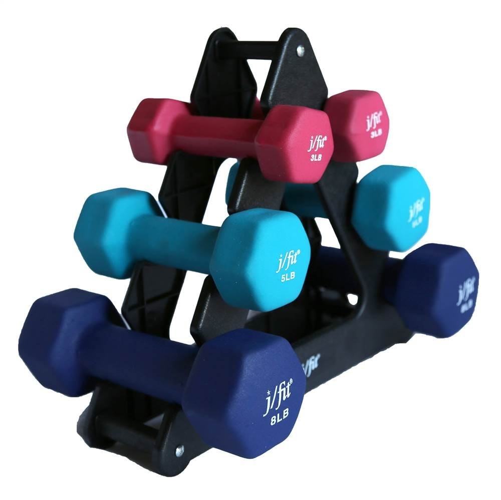 JFIT Dumbbell Set w/Durable 32 lbs (Set), Neoprene with Rack 