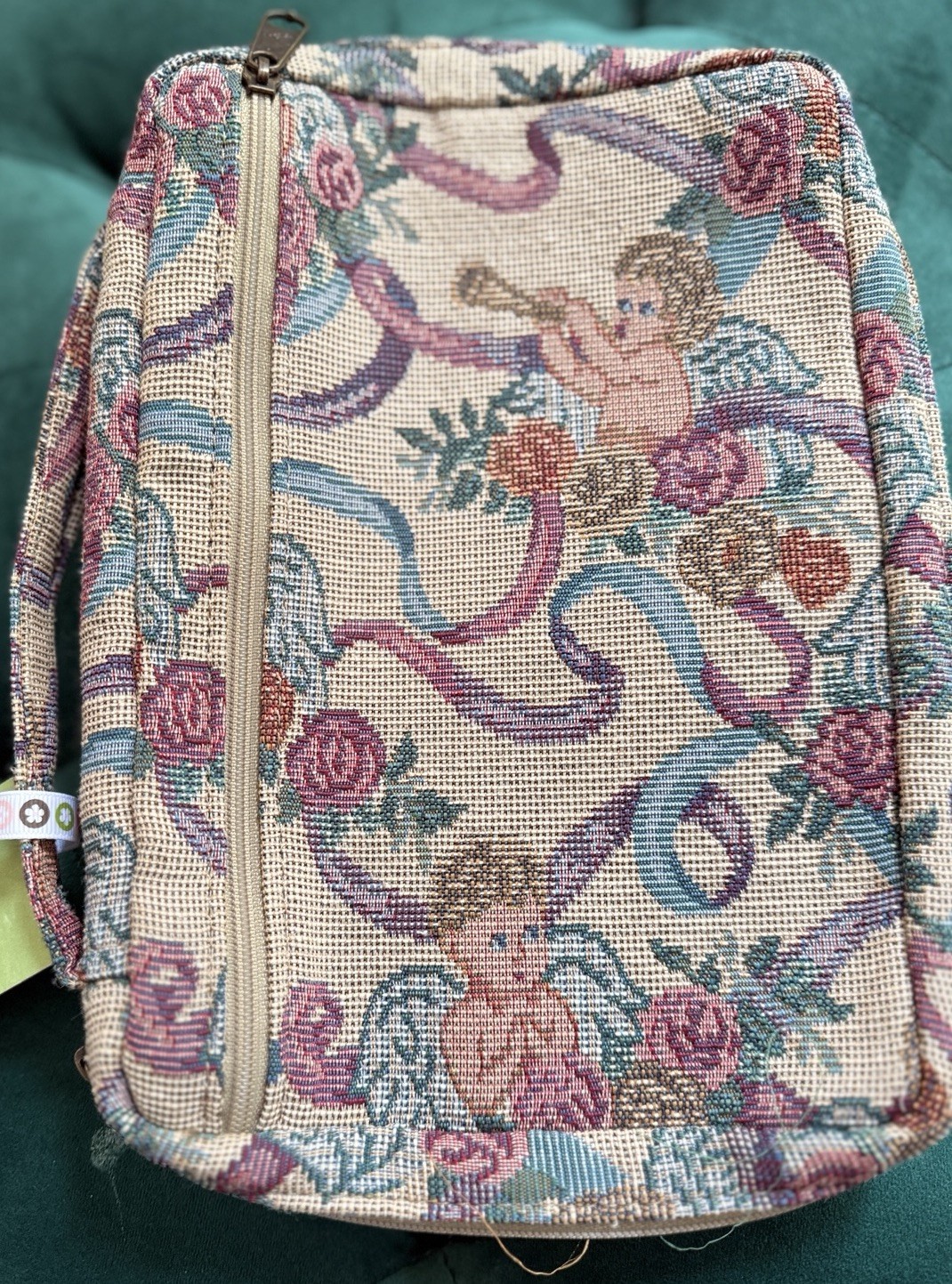 Vintage Gregg Cherub Angel Tapestry Bible Cover Case Large Zip Carry Handle USA