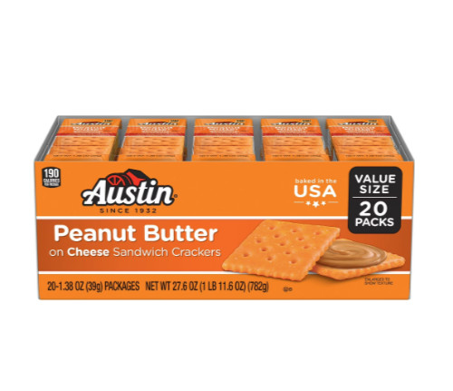 Austin Peanut Butter on Cheese Sandwich Crackers, Single Serve Snack Crackers, 2
