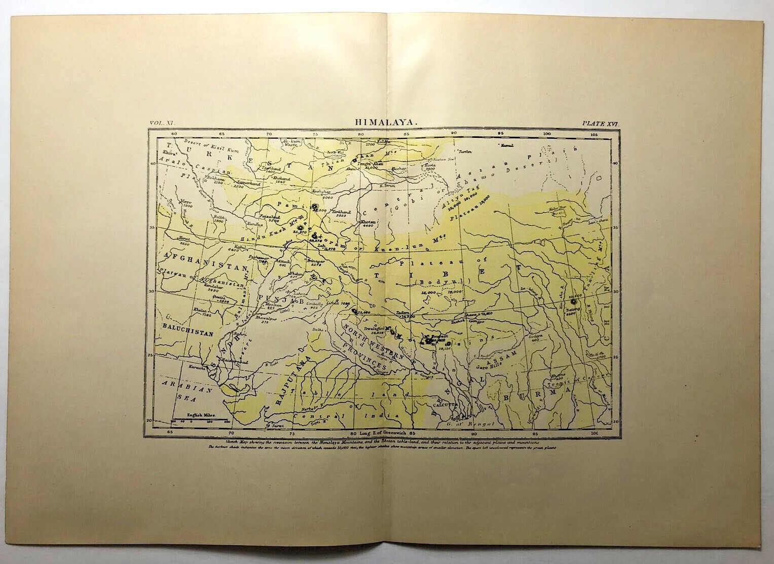 1894 Vintage HIMALAYA Map Old Authentic Antique Encyclopedia Britannica