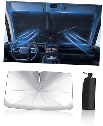 Foldable Windshield Sun Shade Umbrella – Reflective Car Medium（58" Lx 31"W)