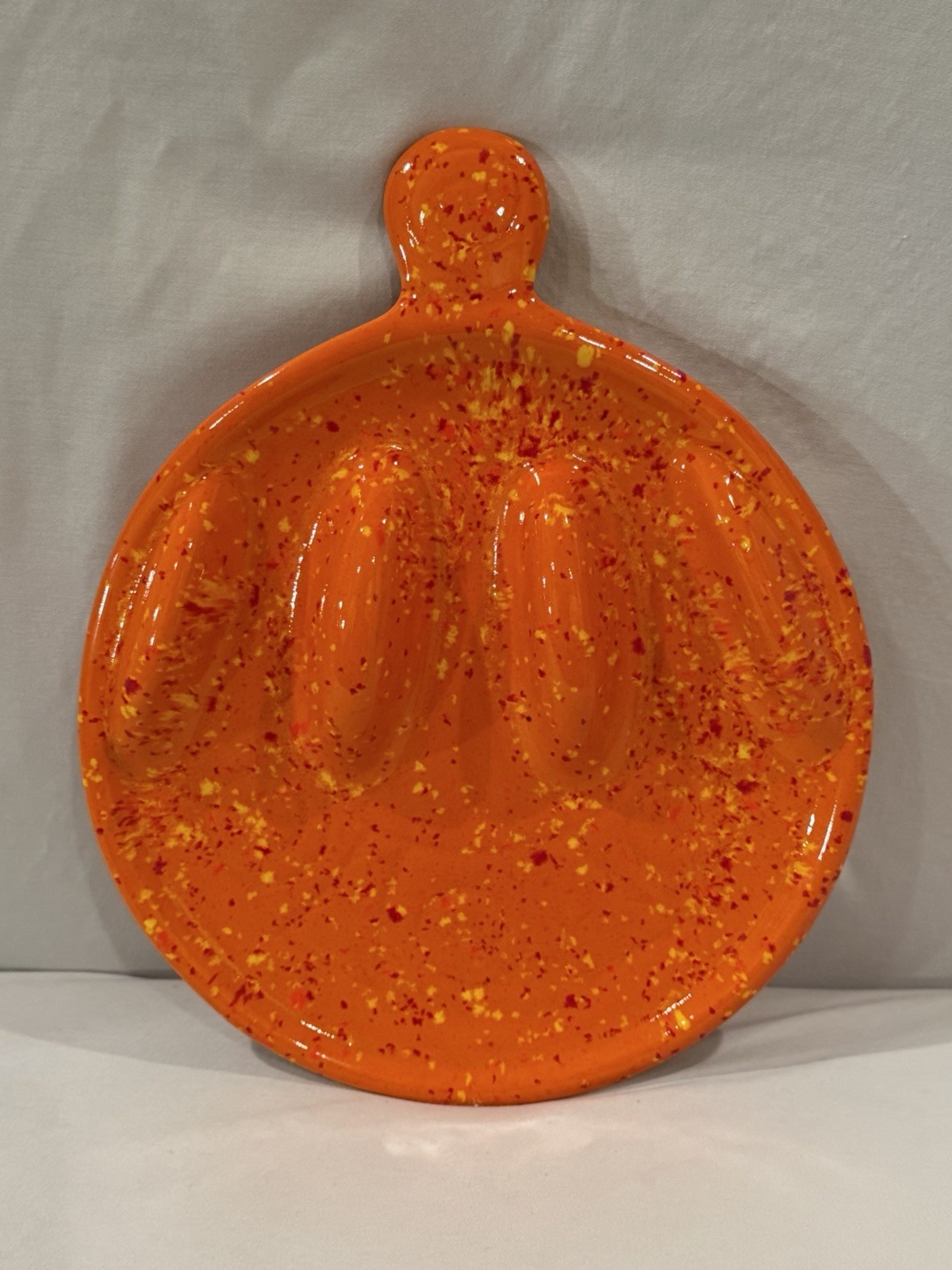 EUC Vintage MCM Abstract Ceramic Drip Glaze Taco Tray Trinket Dish Orange