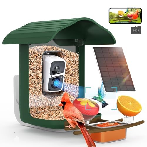  PAV-Bird Feeder with Camera,2K HD with 64GB Card, AI Identify Smart Dark Green