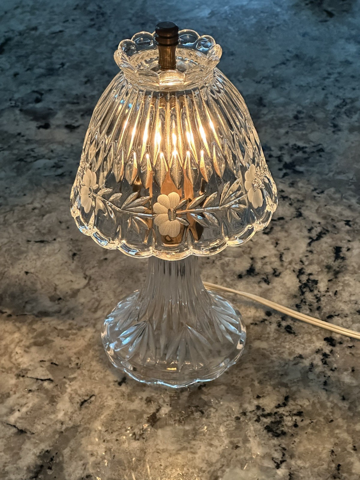 Princess House Leaded Crystal Glass Accent Boudoir Table Bed Stand Vintage Lamp