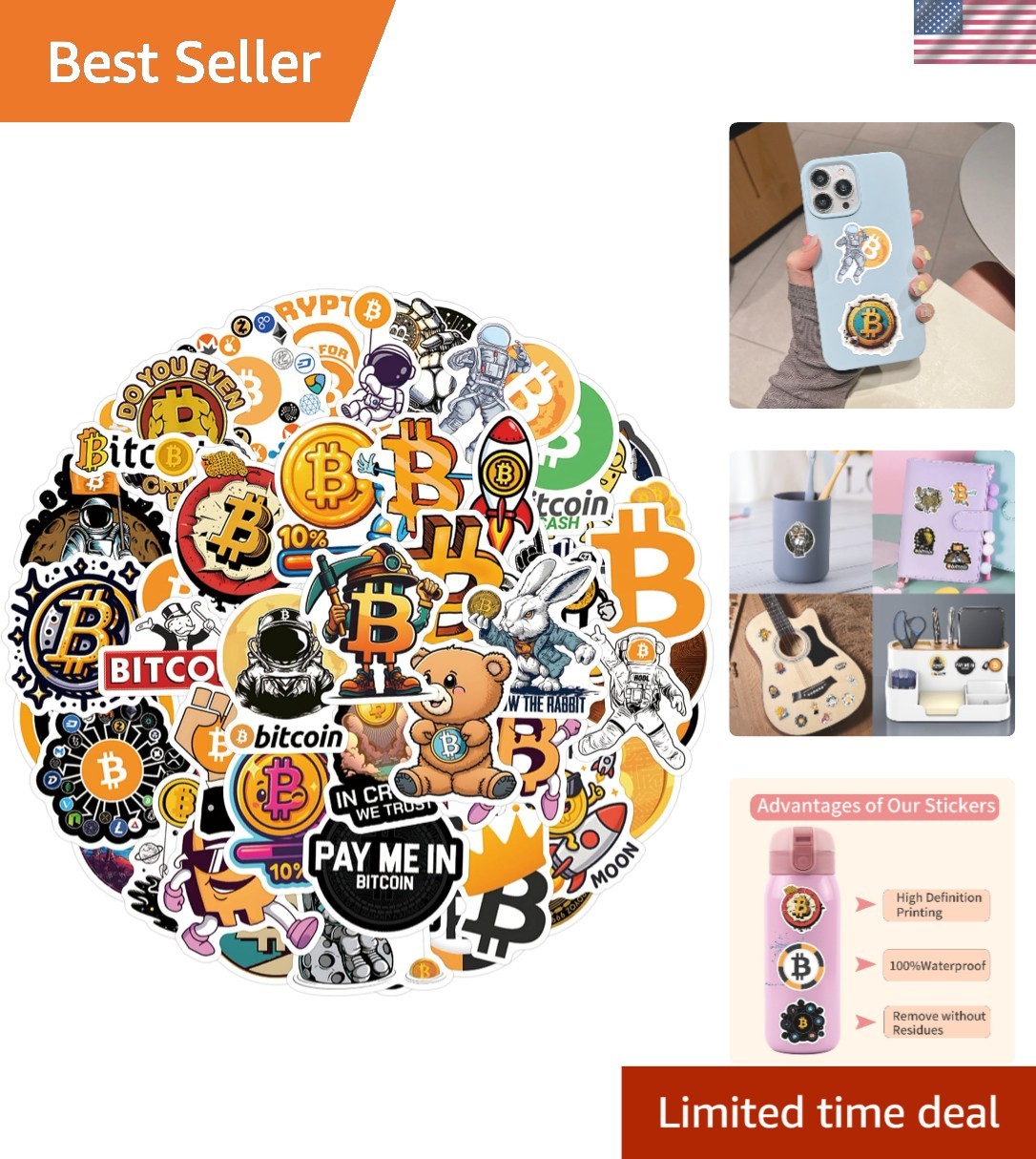 60 Waterproof Bitcoin Crypto Stickers - Fun Vinyl Decals for Personalized Styles
