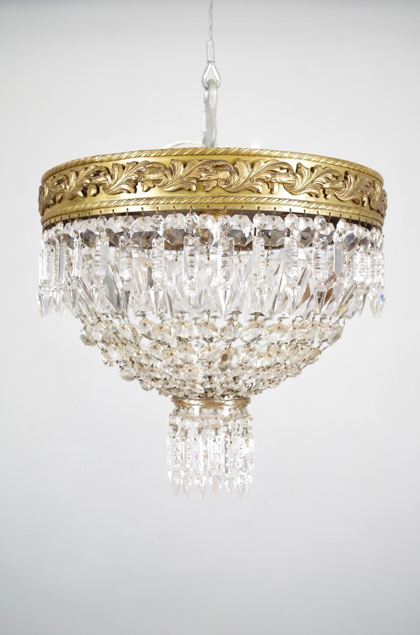 Bronze and crystal Baccarat style ceiling light