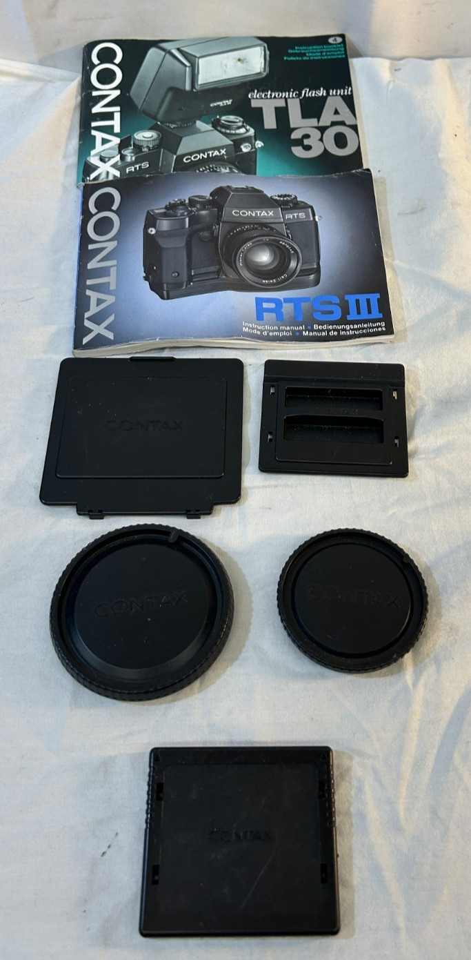 Lot of Contax Camera Accessories  Lens caps/covers Manuals for tla30 & rts iii