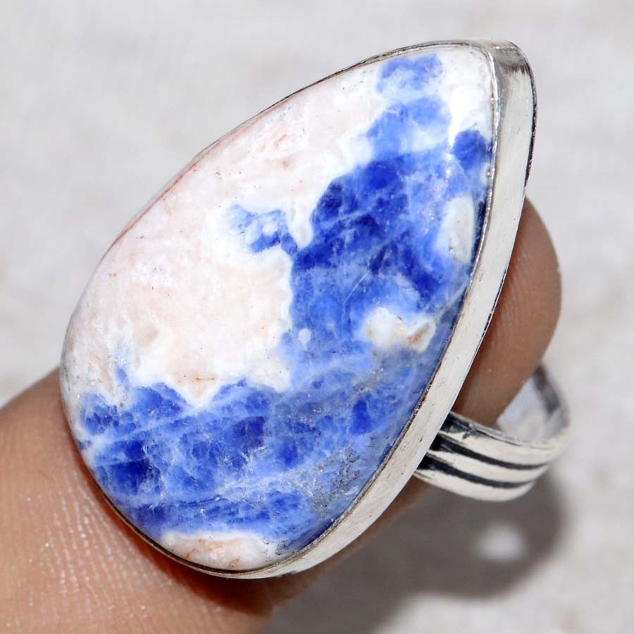 Sodalite 925 Silver Plated Ring US 9 Traditional Jewelry Design MJ