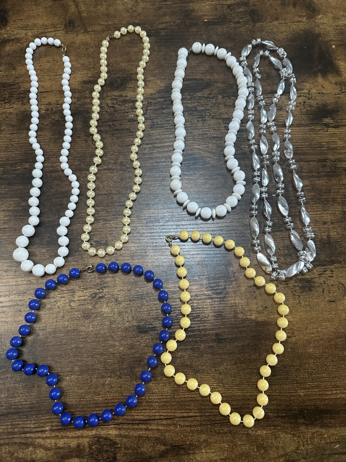 Vintage Beaded Necklace Lot Lucite Glass White Blue Yellow Pearl Costume