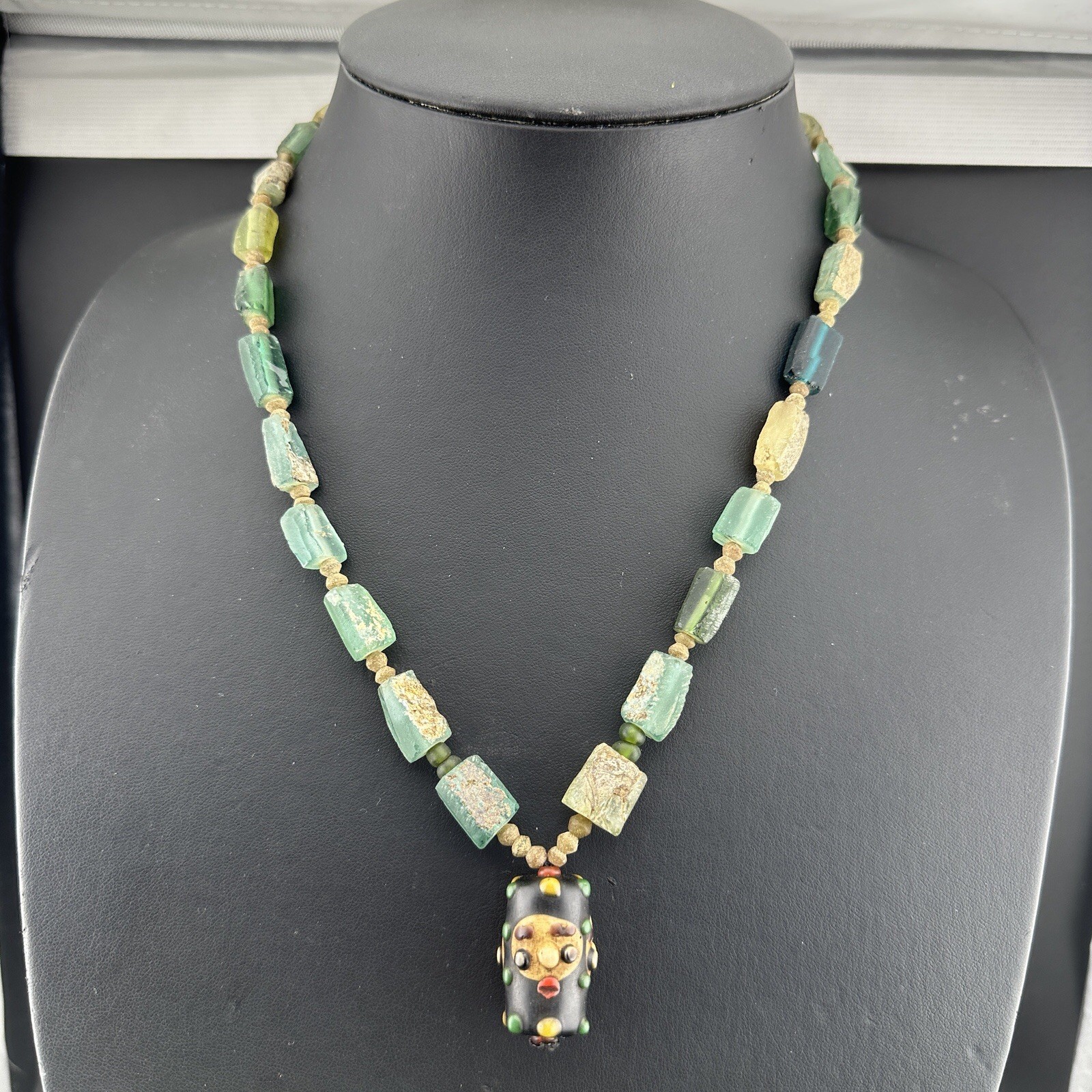 Ancient Roman Glass With Face Beads Beautiful Necklace