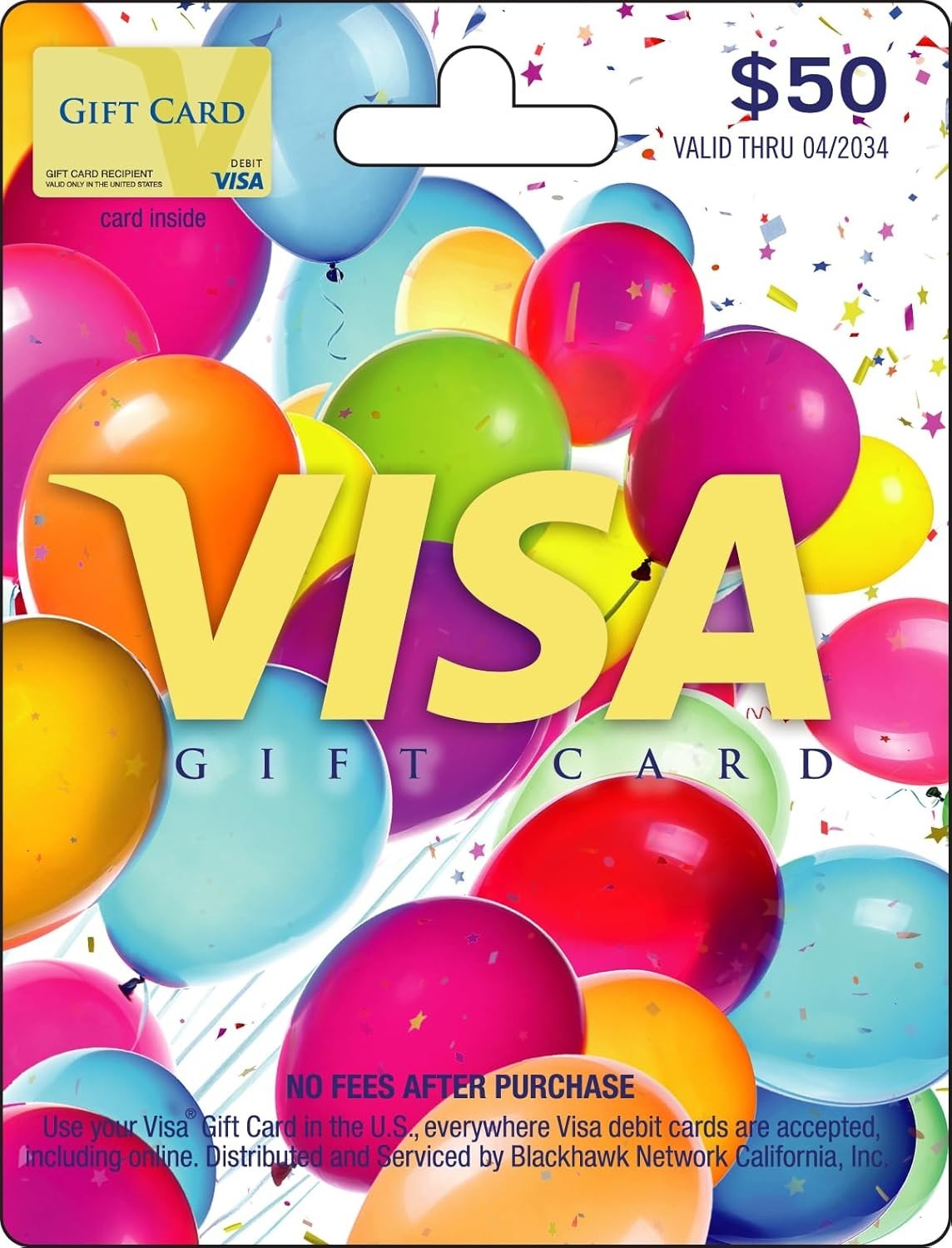 Visa Physical Gift Card $50 (plus $4.95 Purchase Fee) ballon