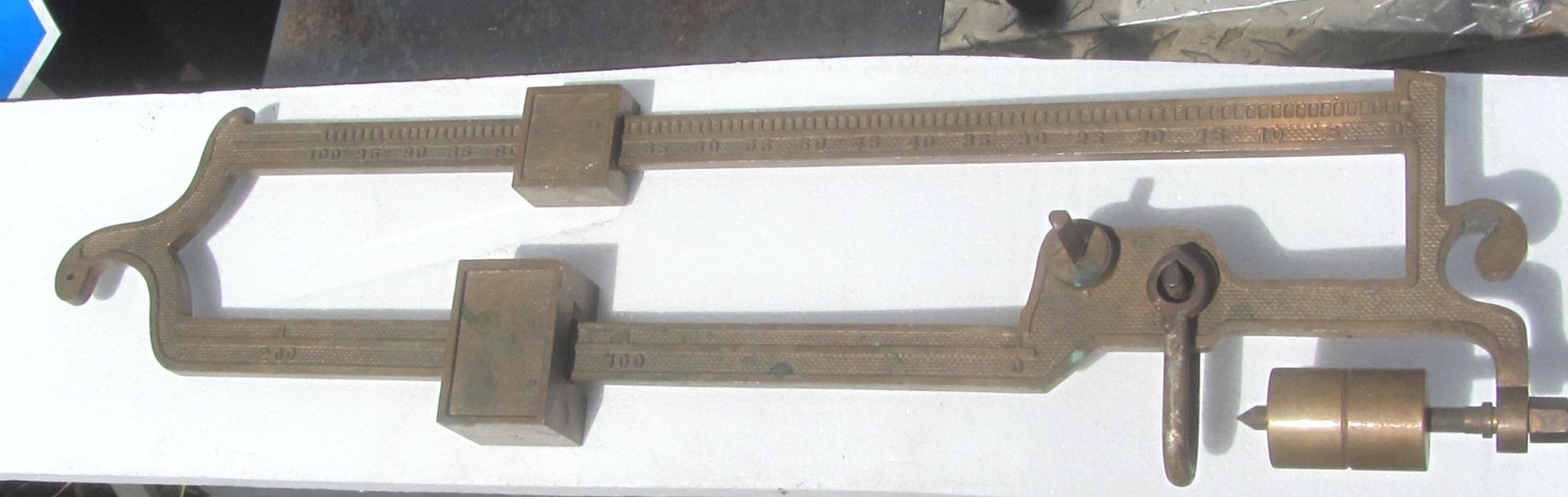 Vintage Solid  Brass 200 lb Balance Beam  Hanging Scale Weighs 8 1/2 Lbs.