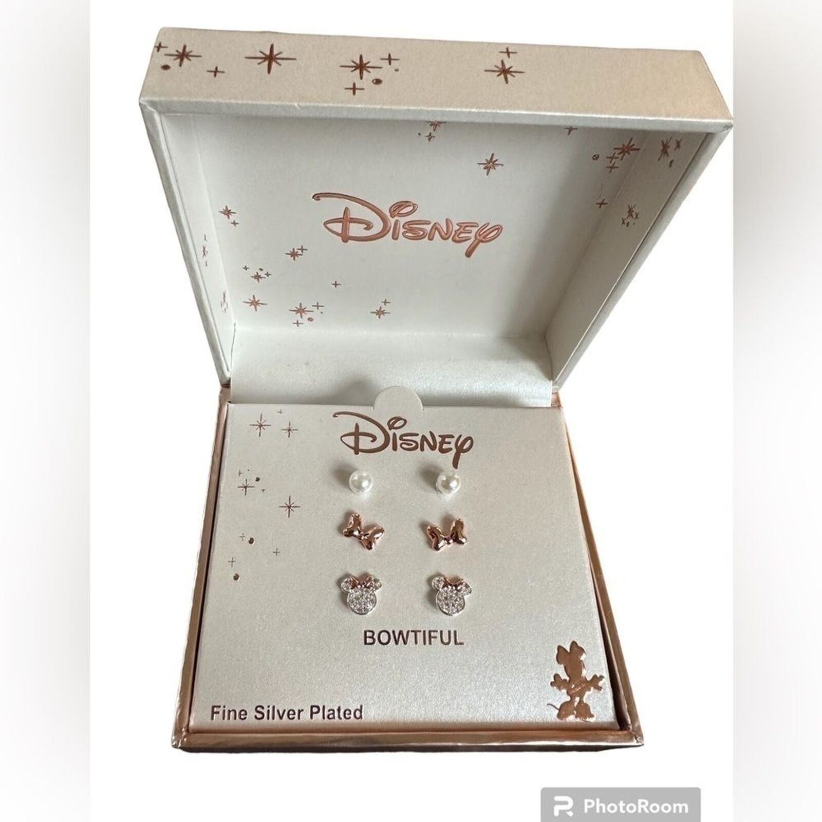 Disney silver plated rose gold Minnie Mouse 3 pair earring box set New Coquette