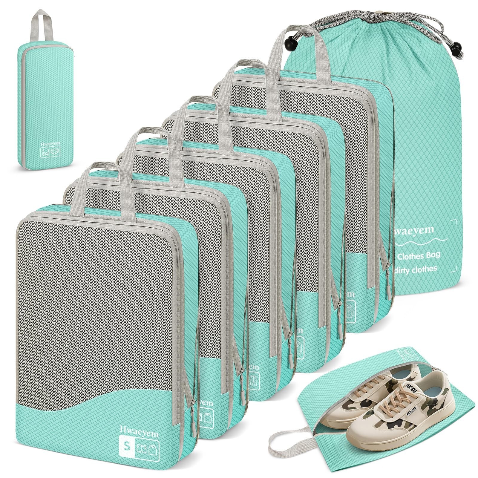 Compression Packing Cubes 8 Set, Dual Zipper Compression Packing Cubes for Tr...