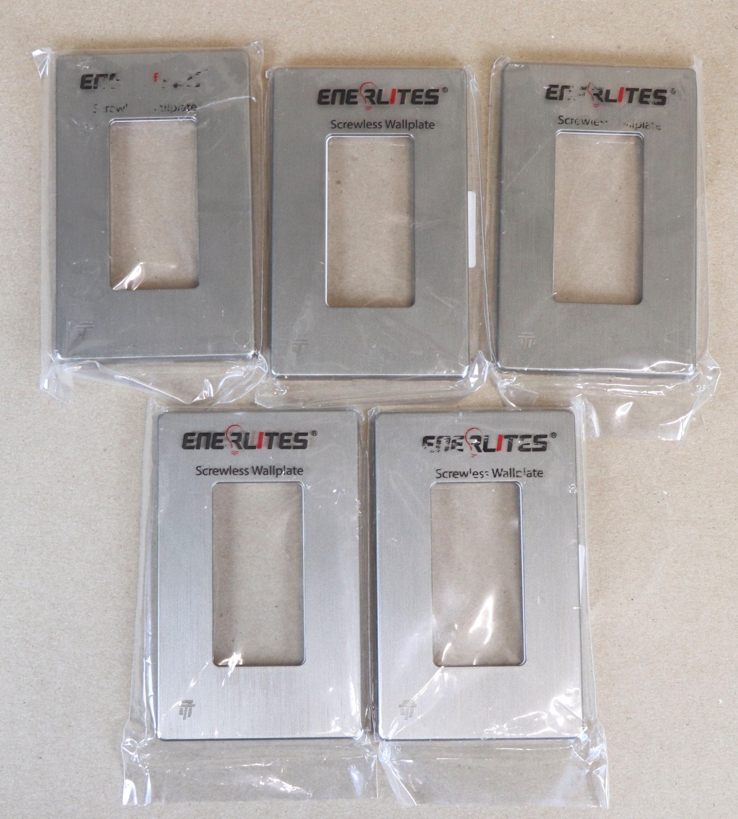 5 Pack Enerlites 1-Gang Wall Plate, Screwless, Polycarbonate, Brushed Nickel