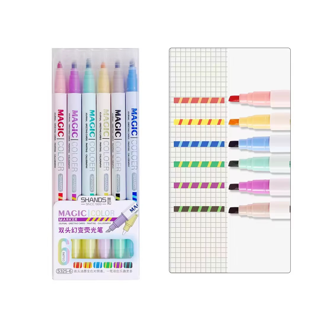 Double-Ended Magic Color Changing Highlighter Pen Set, Student Diary Scrapbook P