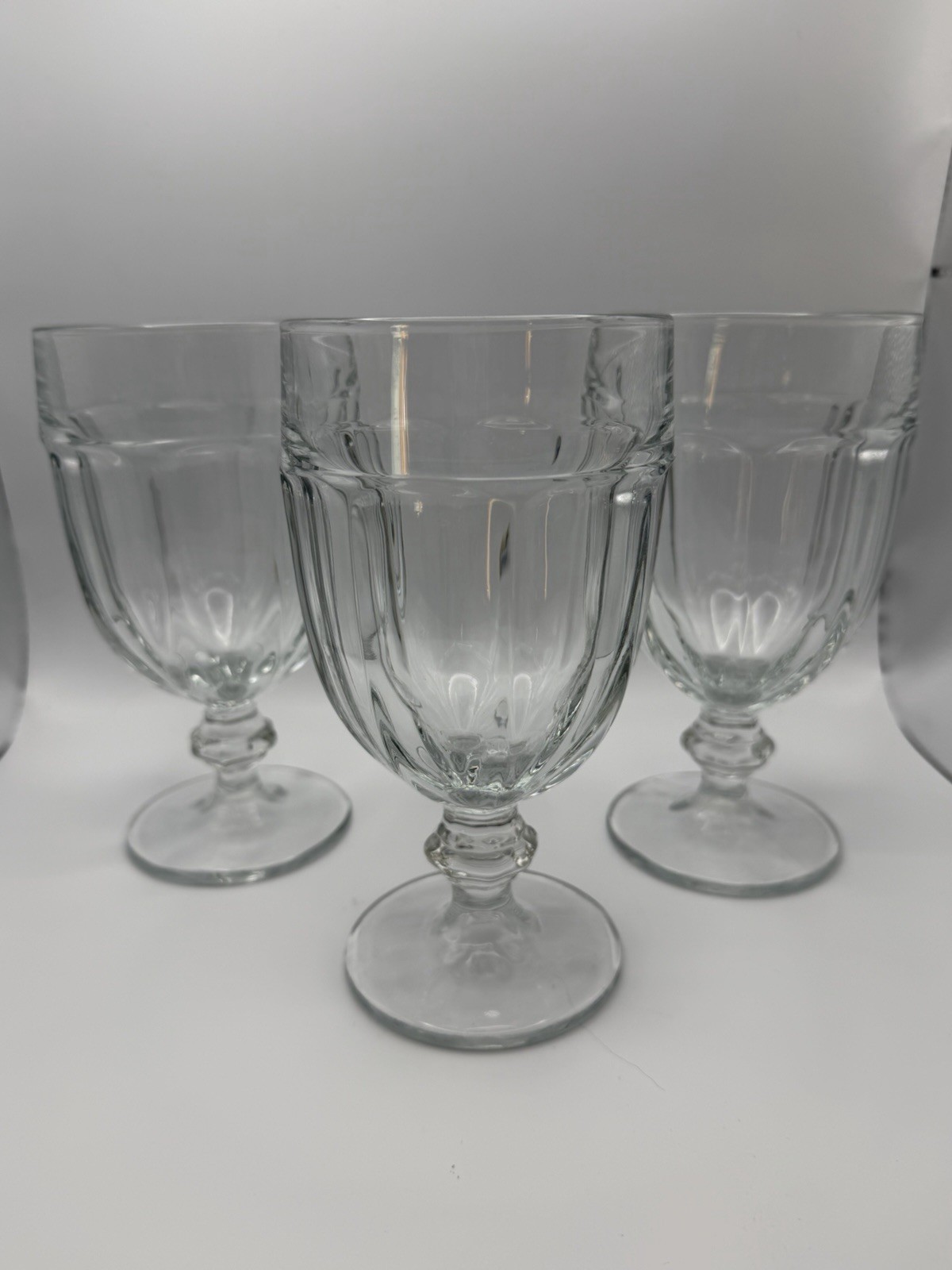 3 Libbey Duratuff Gibraltar Glasses Goblets 7" Tall Made USA Clear 16 Oz. EUC