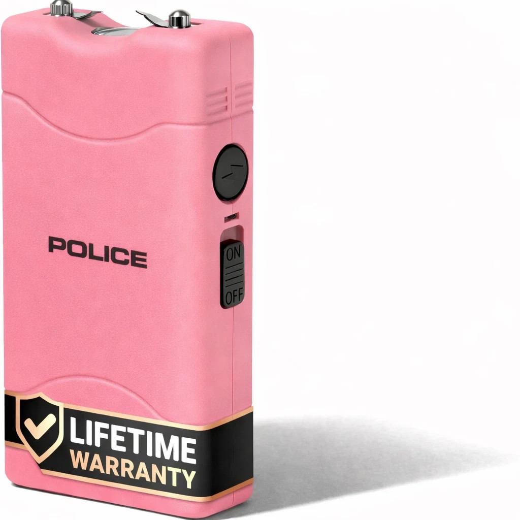 POLICE Stun Gun 800 Mini Rechargeable with LED Flashlight Pink