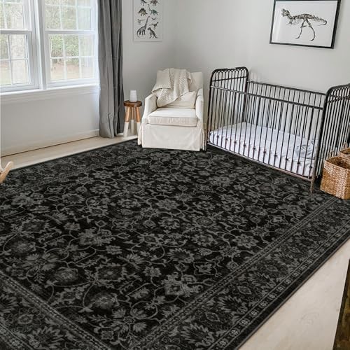  Washable Area Rug 8x10 - Large Black Boho Living Room Rug Vintage Rugs for 