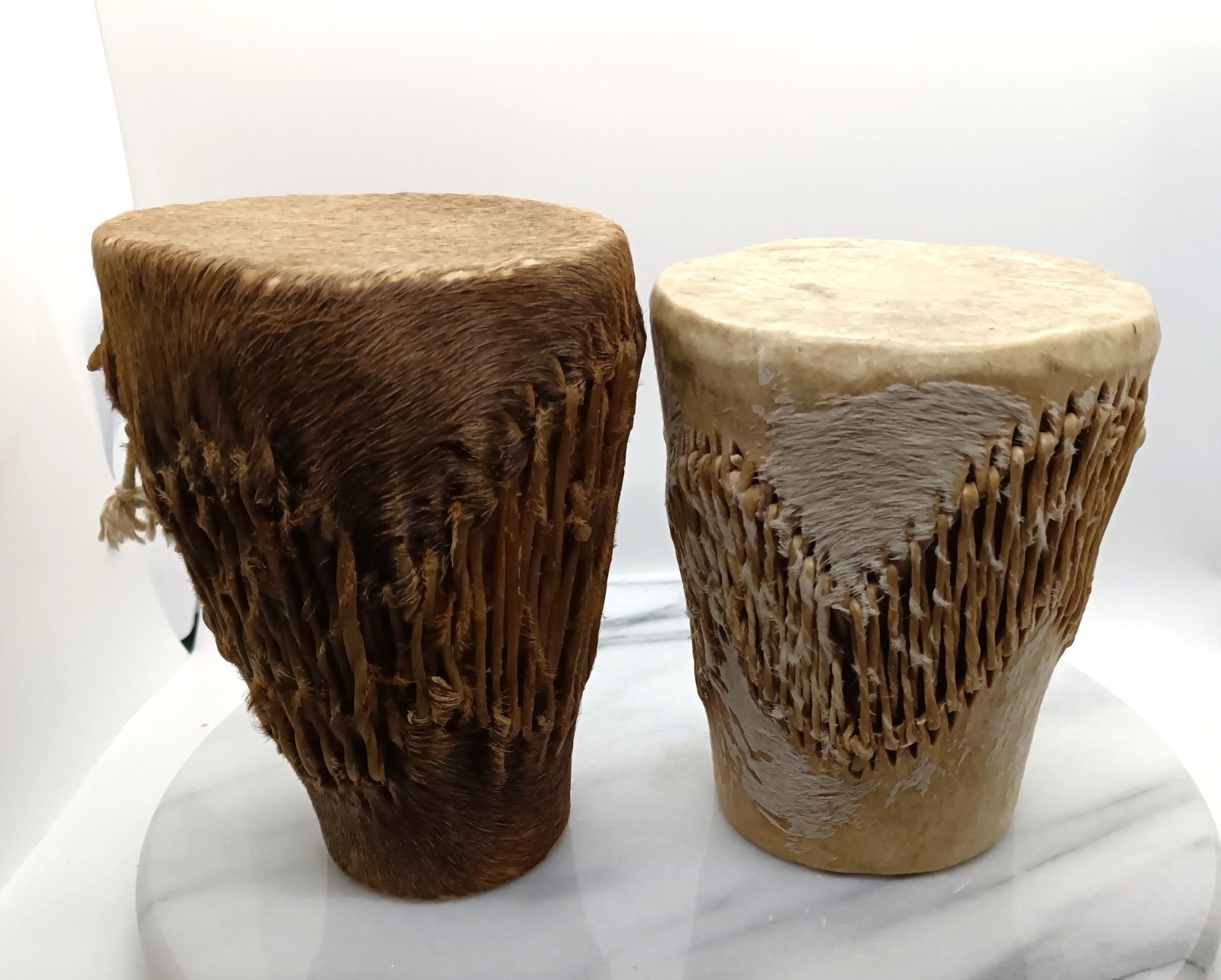 2 Vintage African Djembe Bongo Rattle Percussion Hand Drum