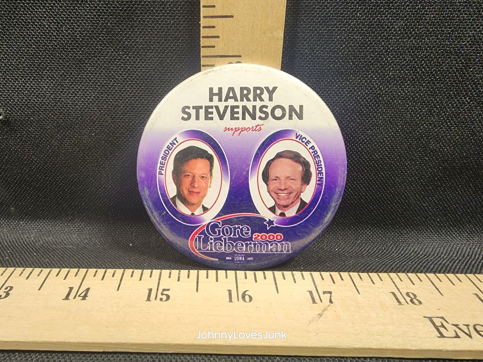 Vintage Gore/Lieberman 2000 Presidential Campaign Pinback Button Used Stevenson