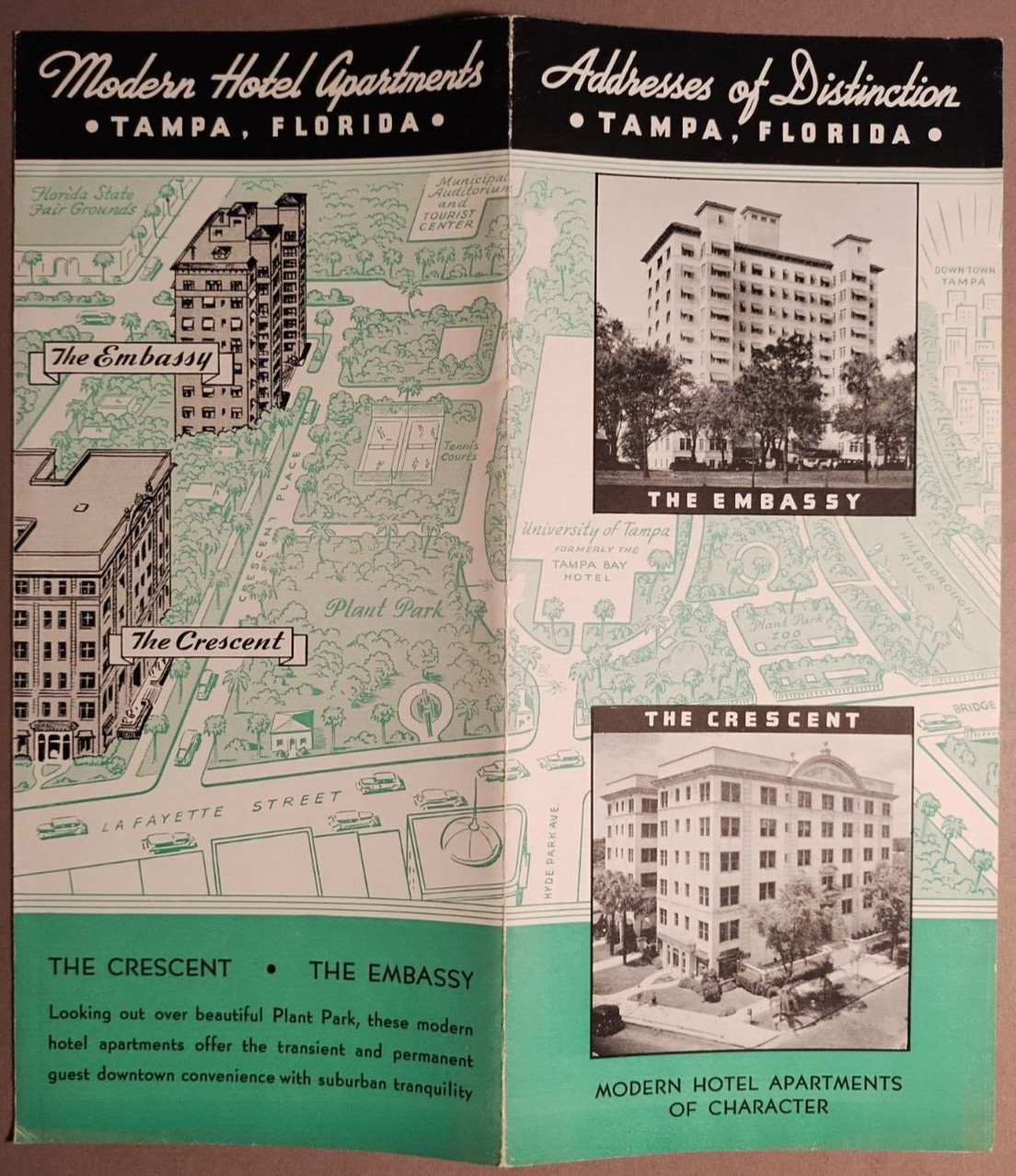 1930s Crescent & Embassy Hotel Apartments Tampa FL Brochure + Floor Plans B4-33