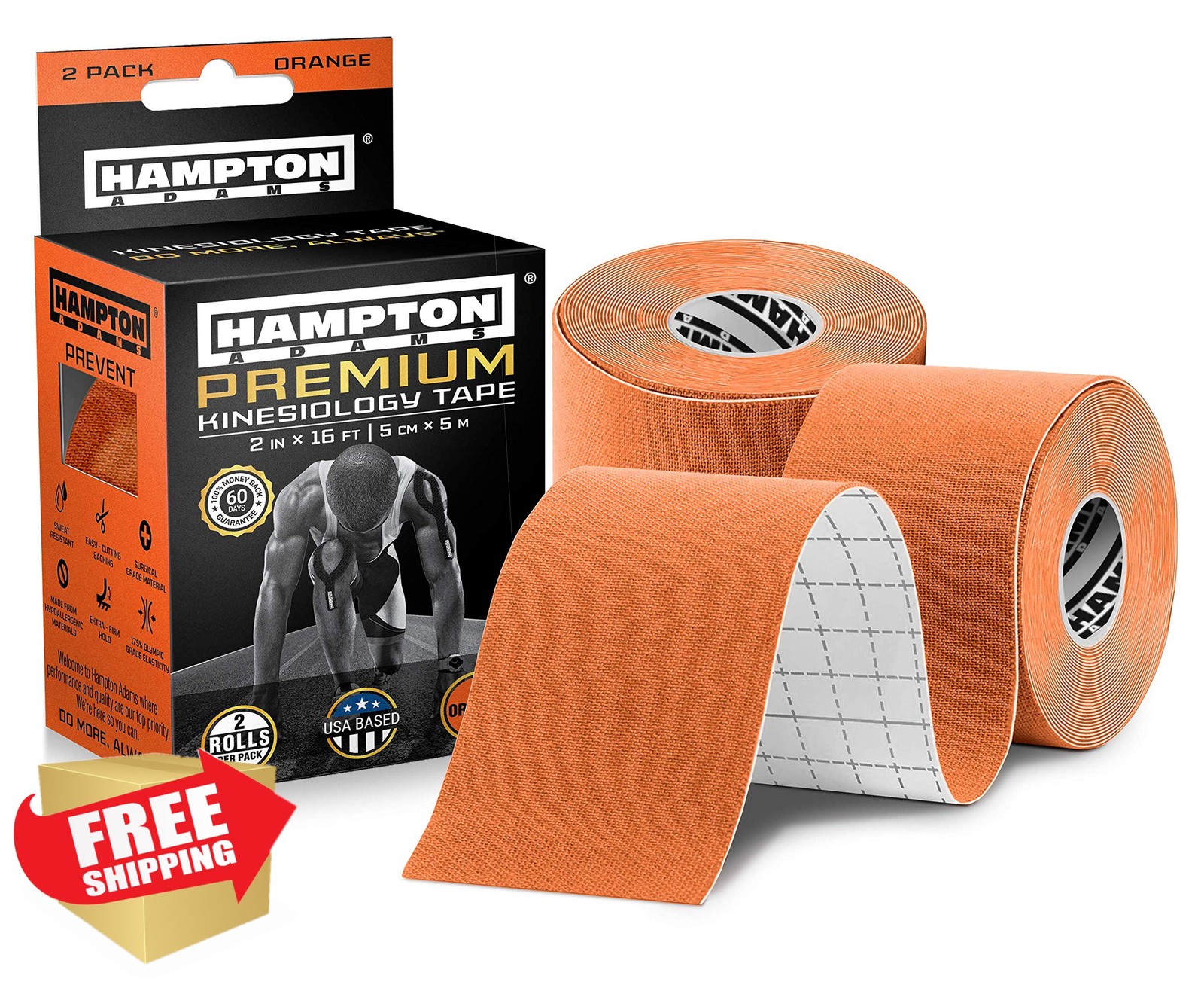 Hampton Adams Kinesiology Tape 2-Pack Orange Waterproof Hypoallergenic