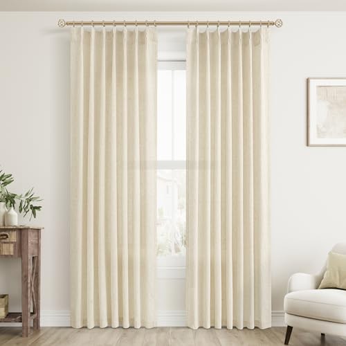 Beige Pinch Pleated Curtains 84 Inch Length 2 40"W x 84"L (Pack of 2) Linen
