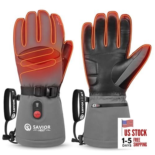  Heated Gloves for Men Heated Ski Gloves 10h Warm 7.4V 3000mAh X-Large grey