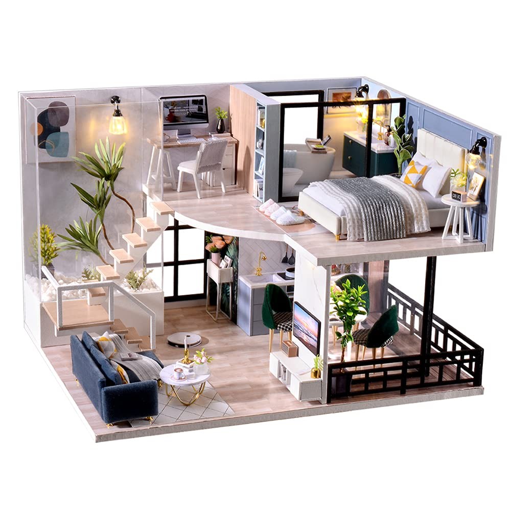 DIY Miniature Dollhouse Kit with Furniture, 1:24 Scale Creative Room Mini Woo...