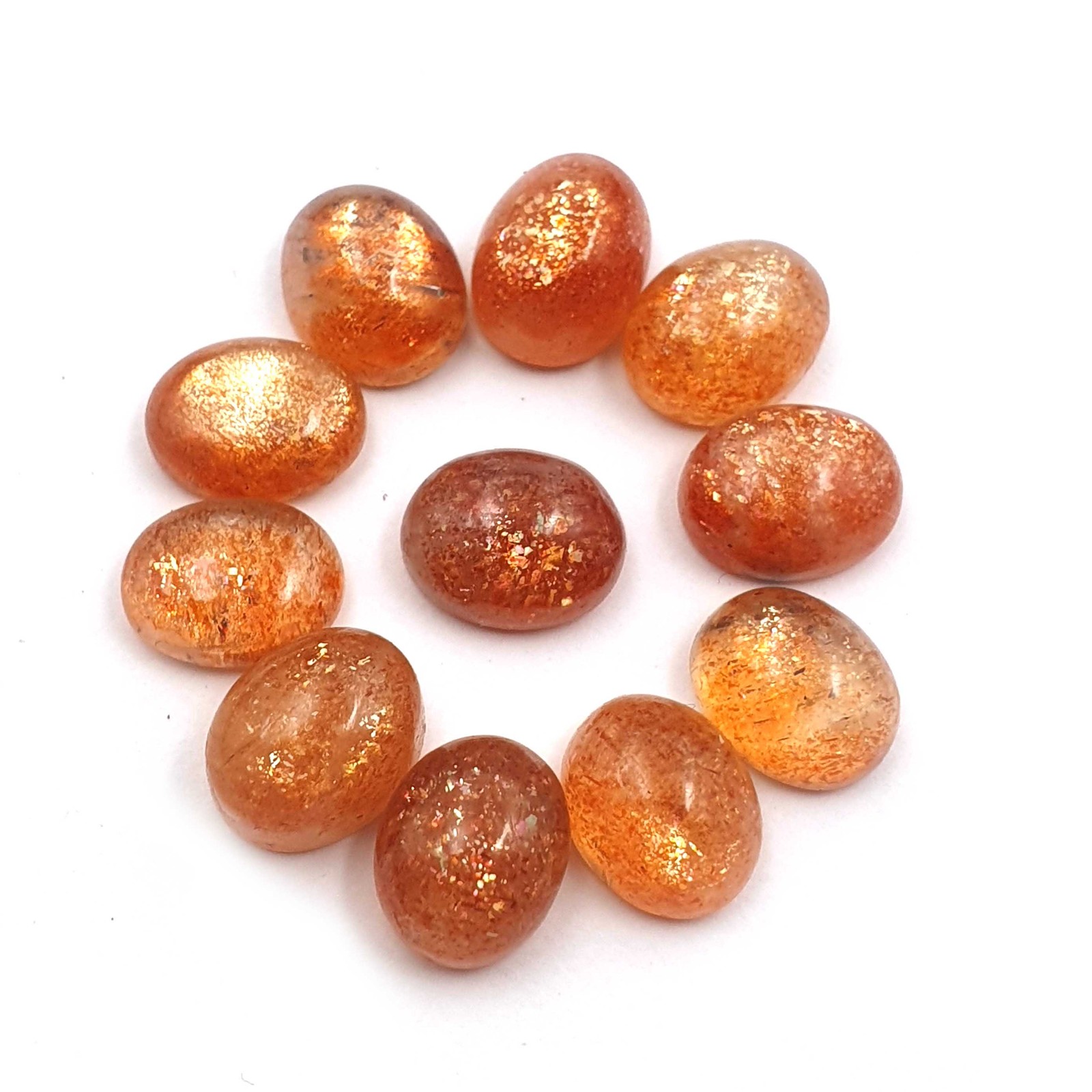 Natural Sun Stone Oval Cabochon Loose Gemstone Lot 24 Pcs 9x11 mm 99 CT