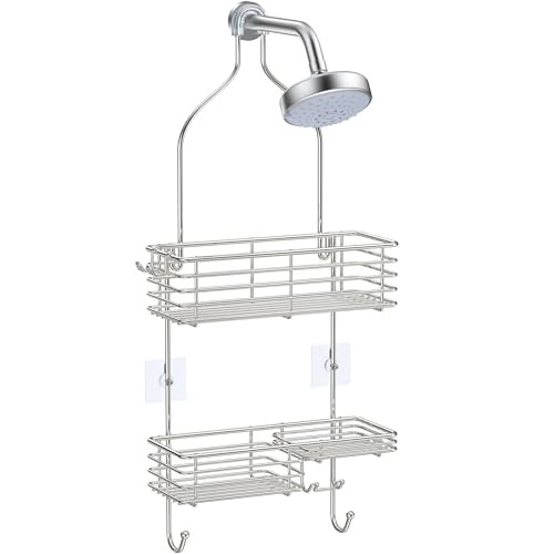  Hanging Shower Head Caddy, Rustproof Bathroom Shower Shelf 01-Silver