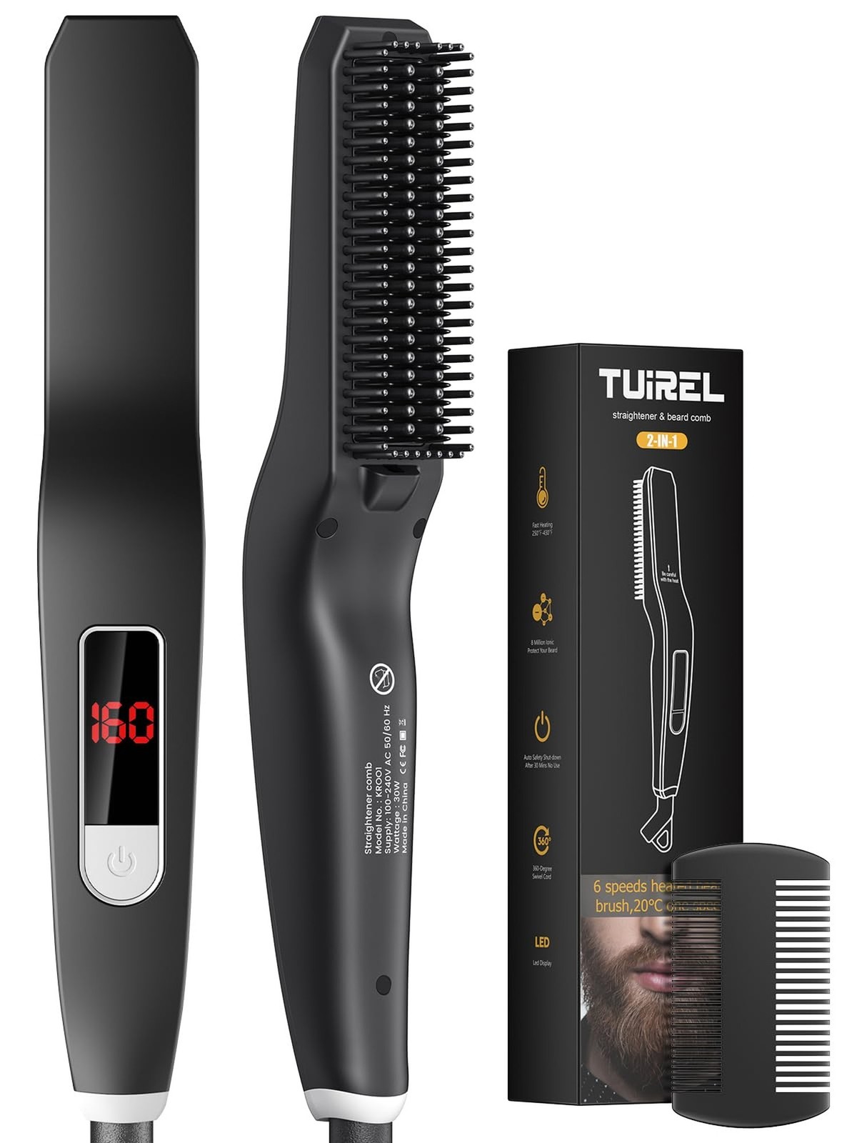 Beard Straightener for Men, 2 in 1 Heated Beard Brush, 6 Temperature Settings...