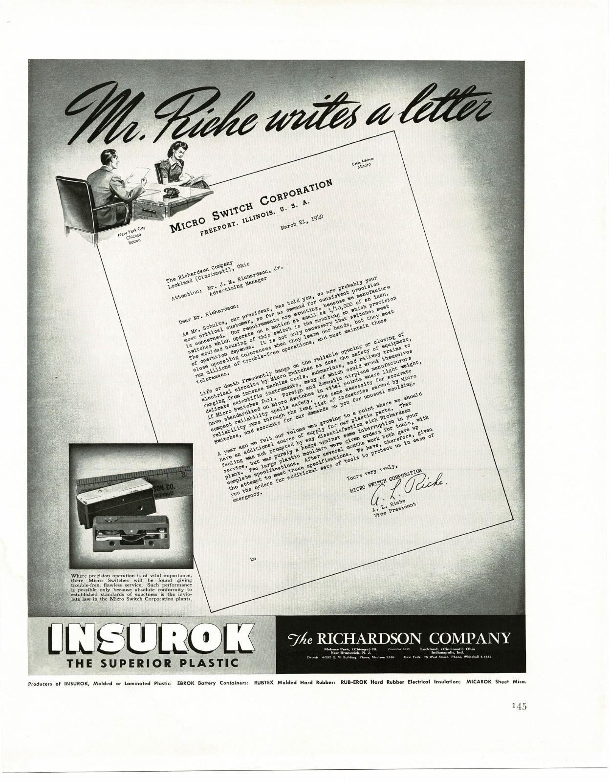 1940 Richardson Co. Insurok  Letter Of Commendation Vintage Print Ad