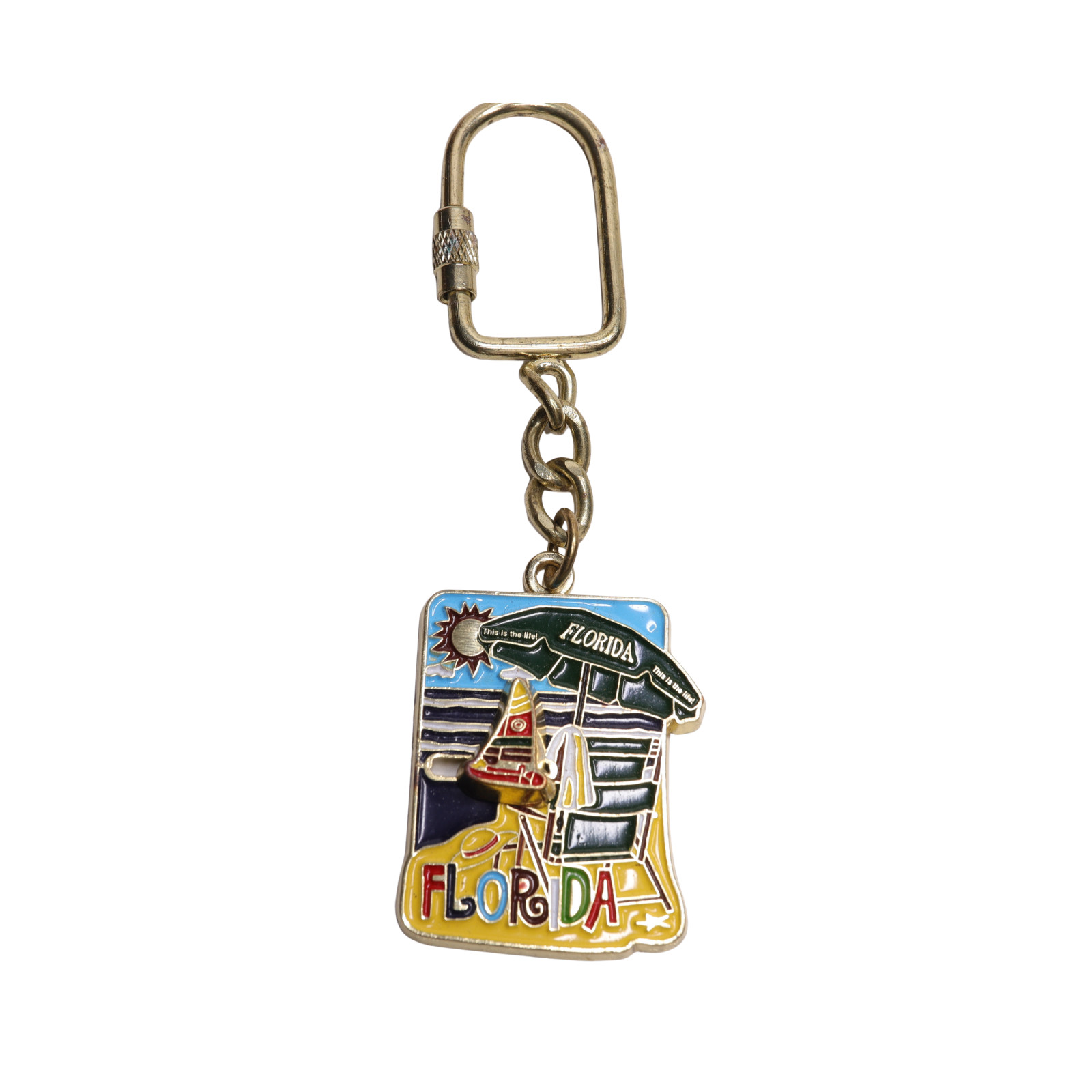 PCF Vintage Florida Beach This Is The Life Metal KeyChain With Sliding Sailboat
