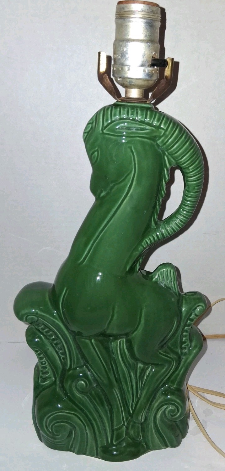 Vintage Gazelle Lamp Green Glaze Royal Haeger Phil Mar Style 1950s MCM Ceramic