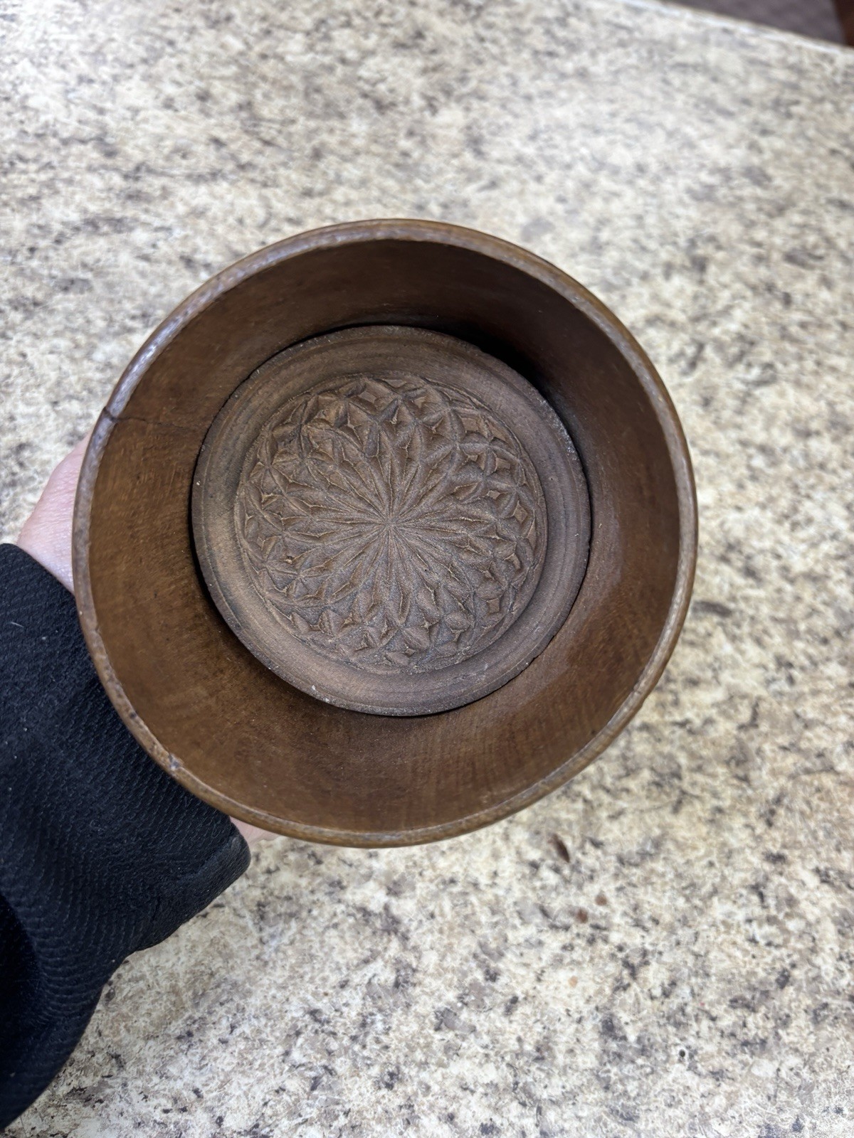 Vintage Wooden Butter Mold Stamp spiral pattern. 4.5x4.5x3.5" Roughly.