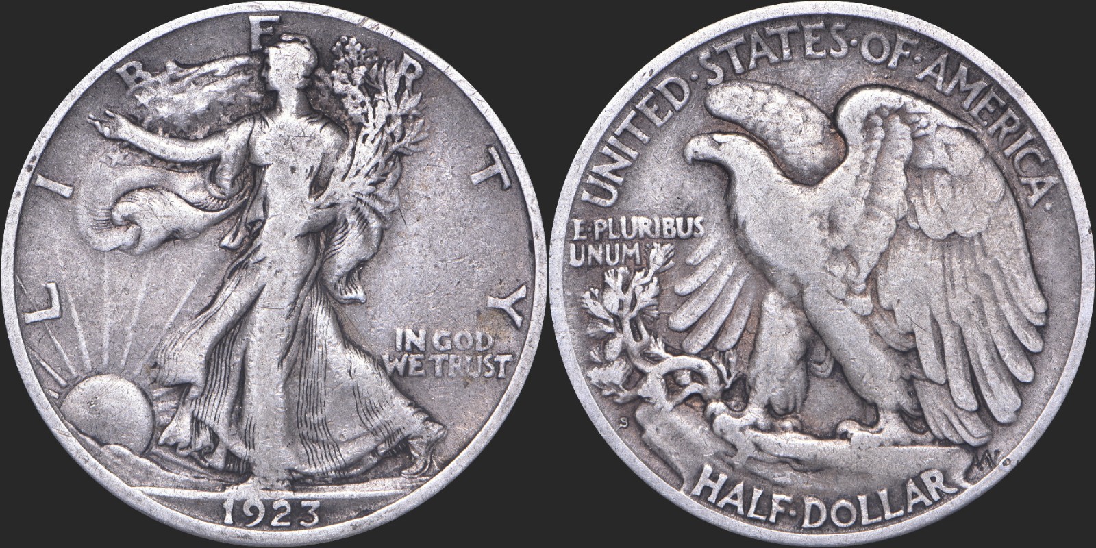 1923 S WALKING LIBERTY Silver Half Dollar FINE+ TO VF (see photo for exact coin)