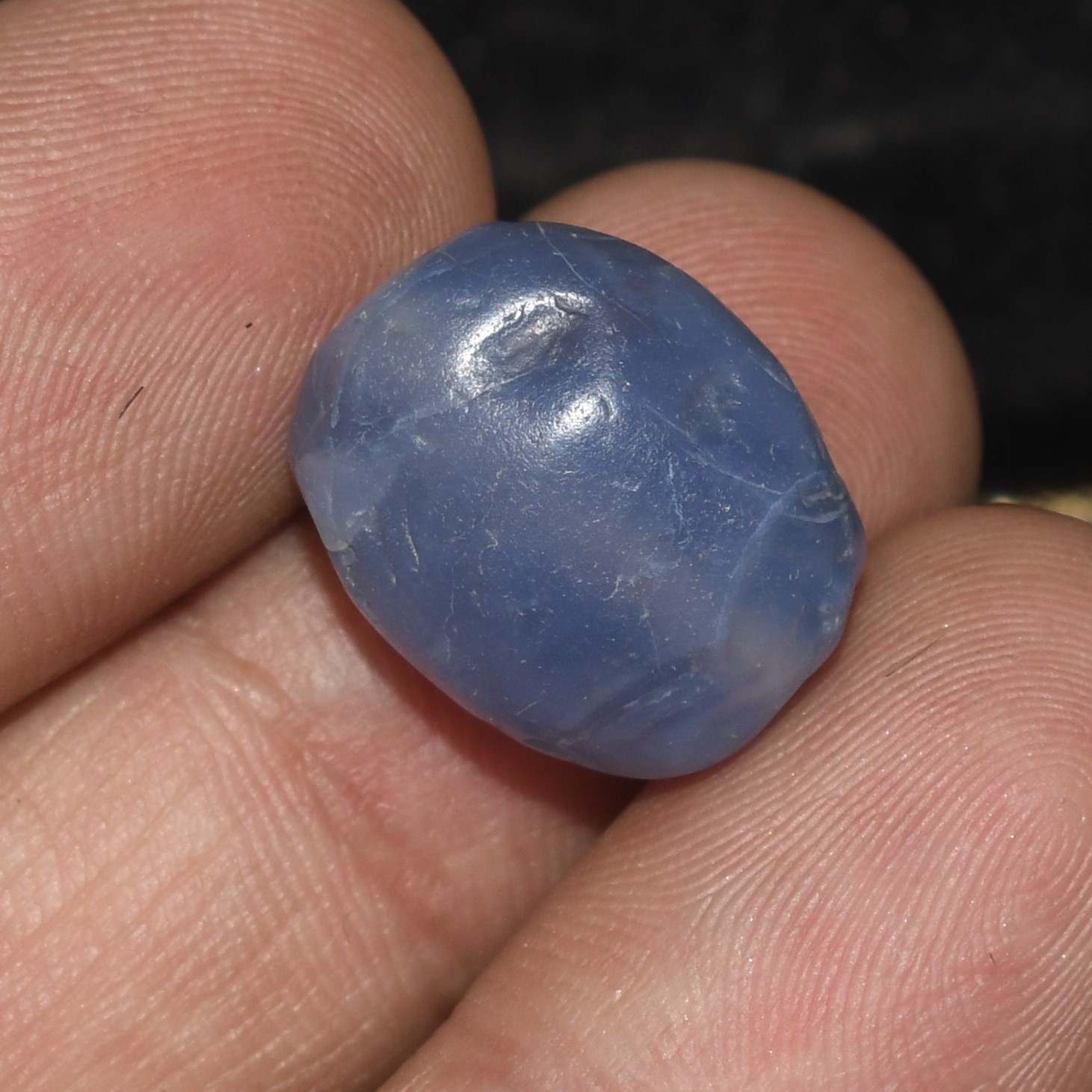 Genuine Ancient Central Asian Blue Agate Stone Bead in very Good Condition