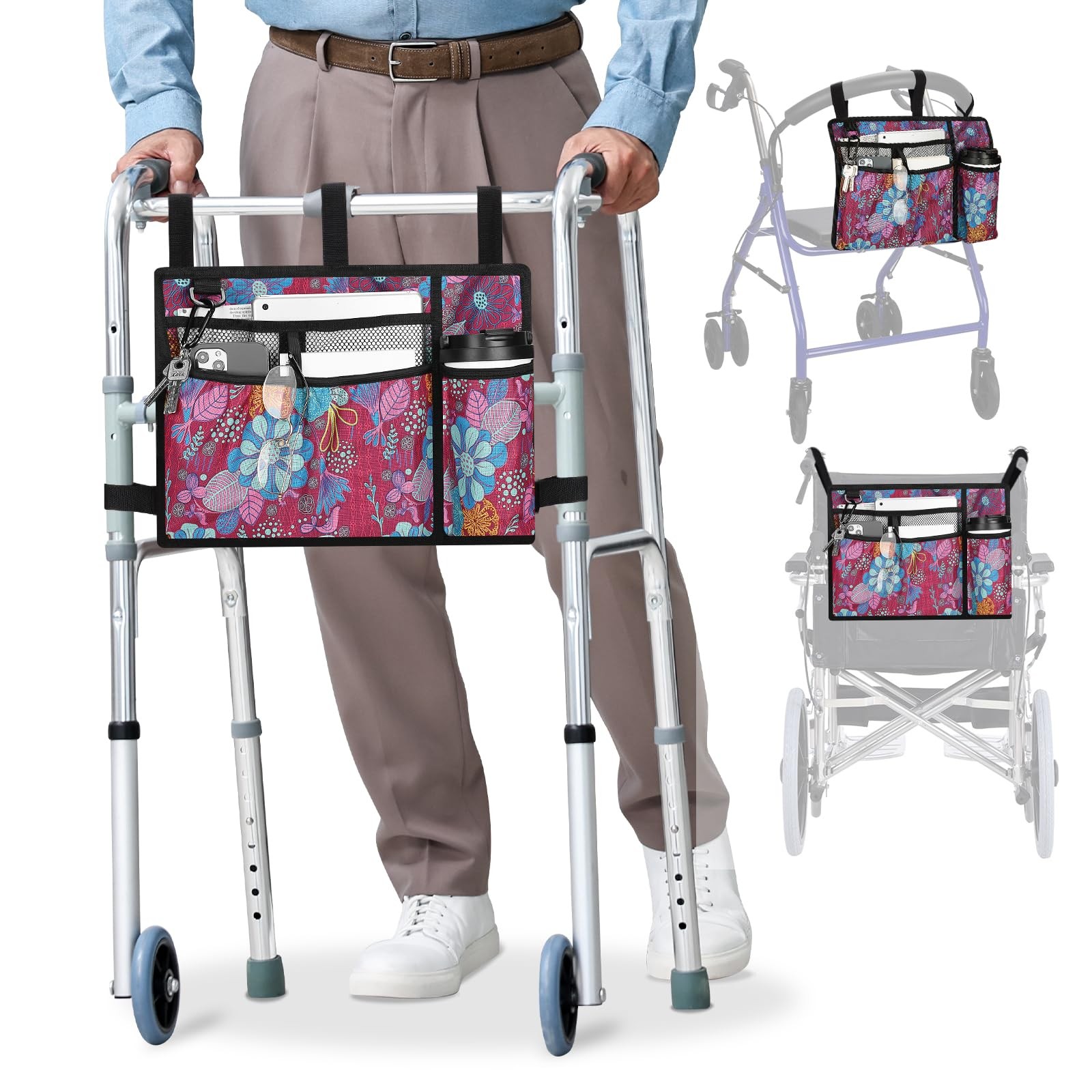 Accessories Bag for Walker, Wheelchair, Rollator - Walker Basket Bag w/Cup Ho...