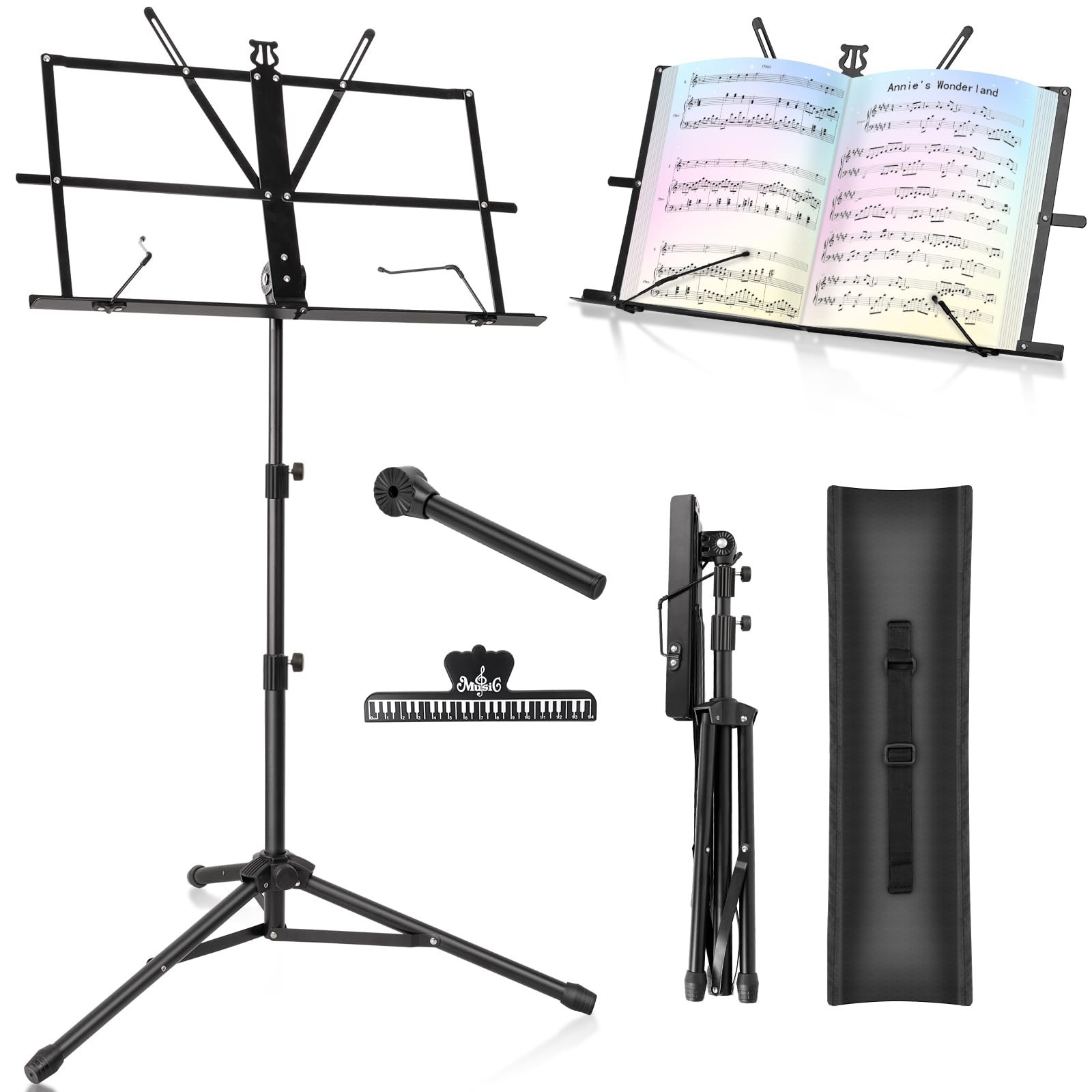 Music Stand New bee Foldable & Portable Metal Sheet Music Stand with Carrying...