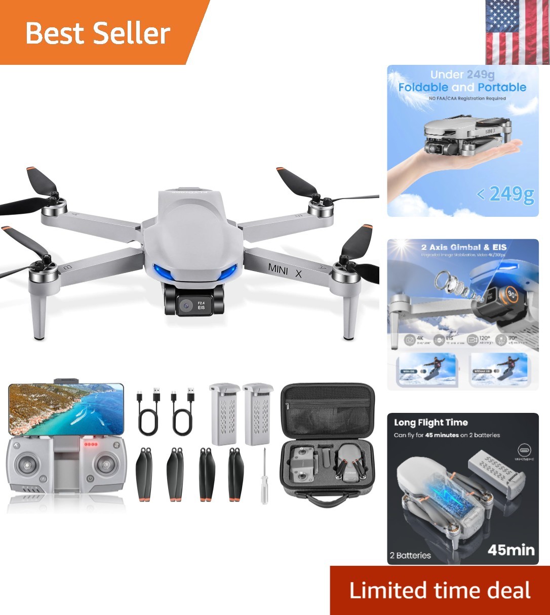 GPS Drone with Camera for Adults Beginner 4K EIS Camera Drones 2-Axis Gimbal ...