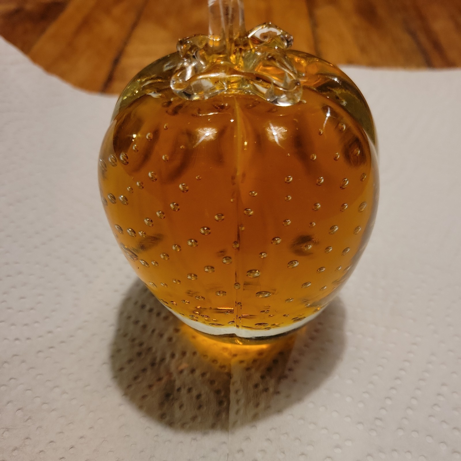 Amber Apple hand blown Art Glass murano  with controlled bubbles, excellent cod.
