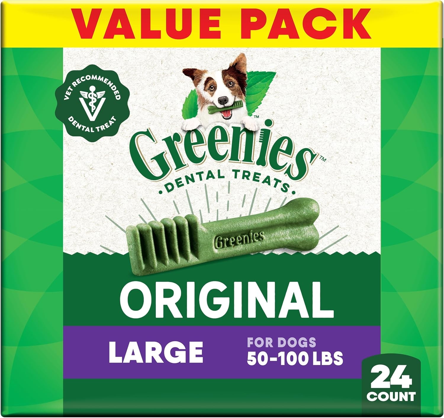 Greenies Veterinarian-Recommended Natural Dental Dog Treats, Large Size, Origina