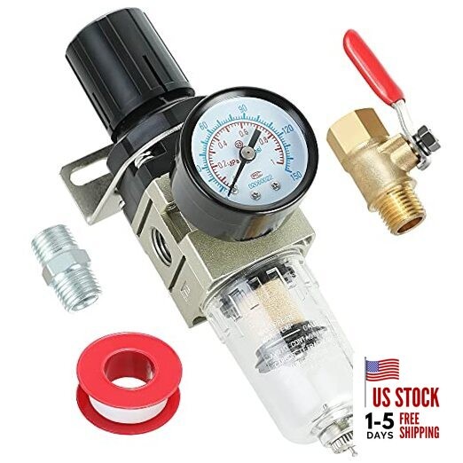  1/4 Inch Air Compressor Filter Regulator Combo, Water Oil Separator with 