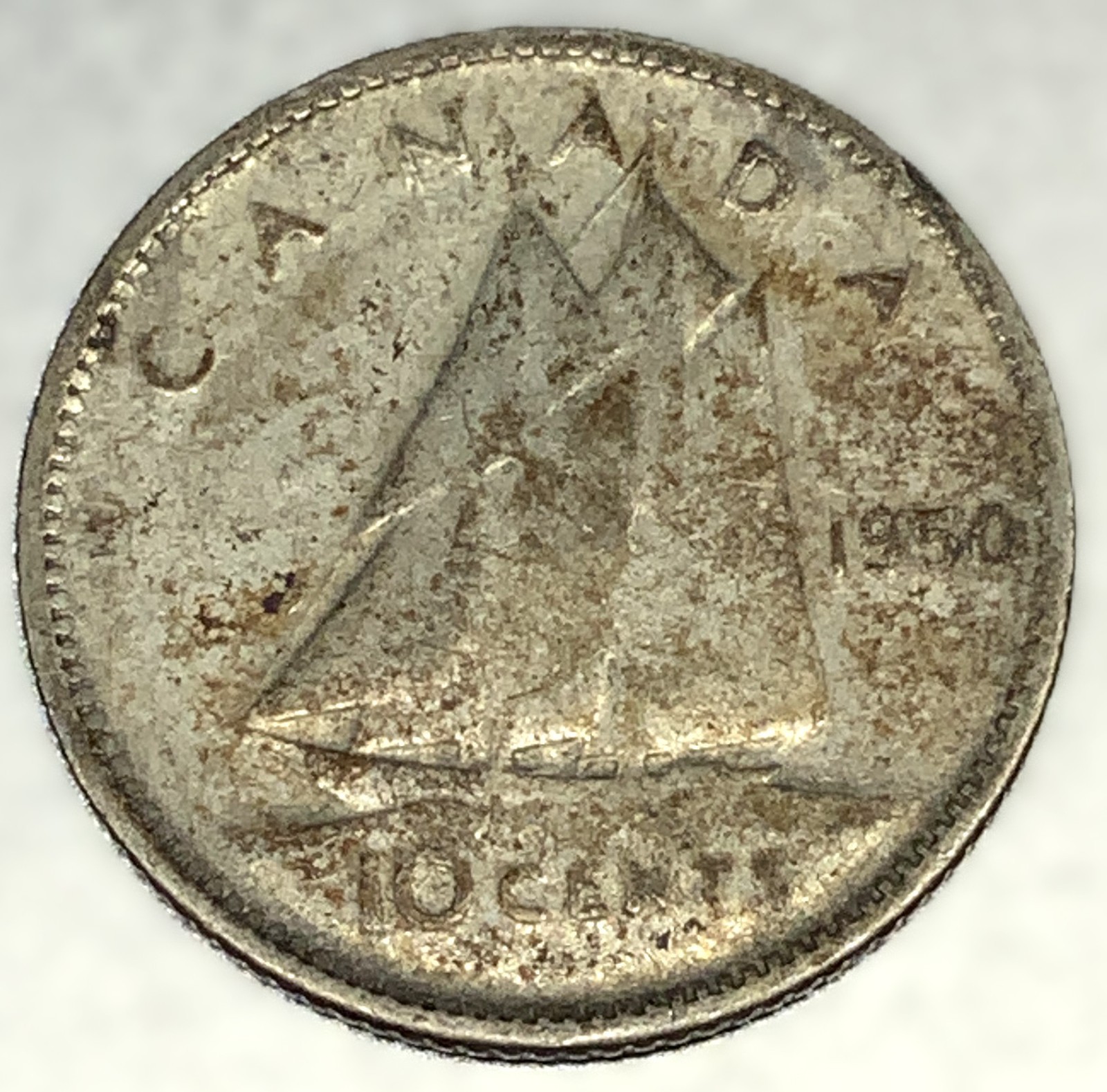 1950 Canada 10 Cents Dime 0.8000 Silver ASW 0.06 Oz Coin Free Shipping - 2479