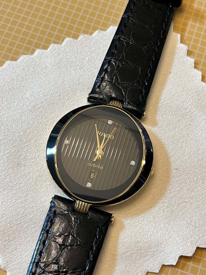 Rado Jubile Quartz 4P Diamond Leather Strap Gold Watch Wrist 19cm Unisex