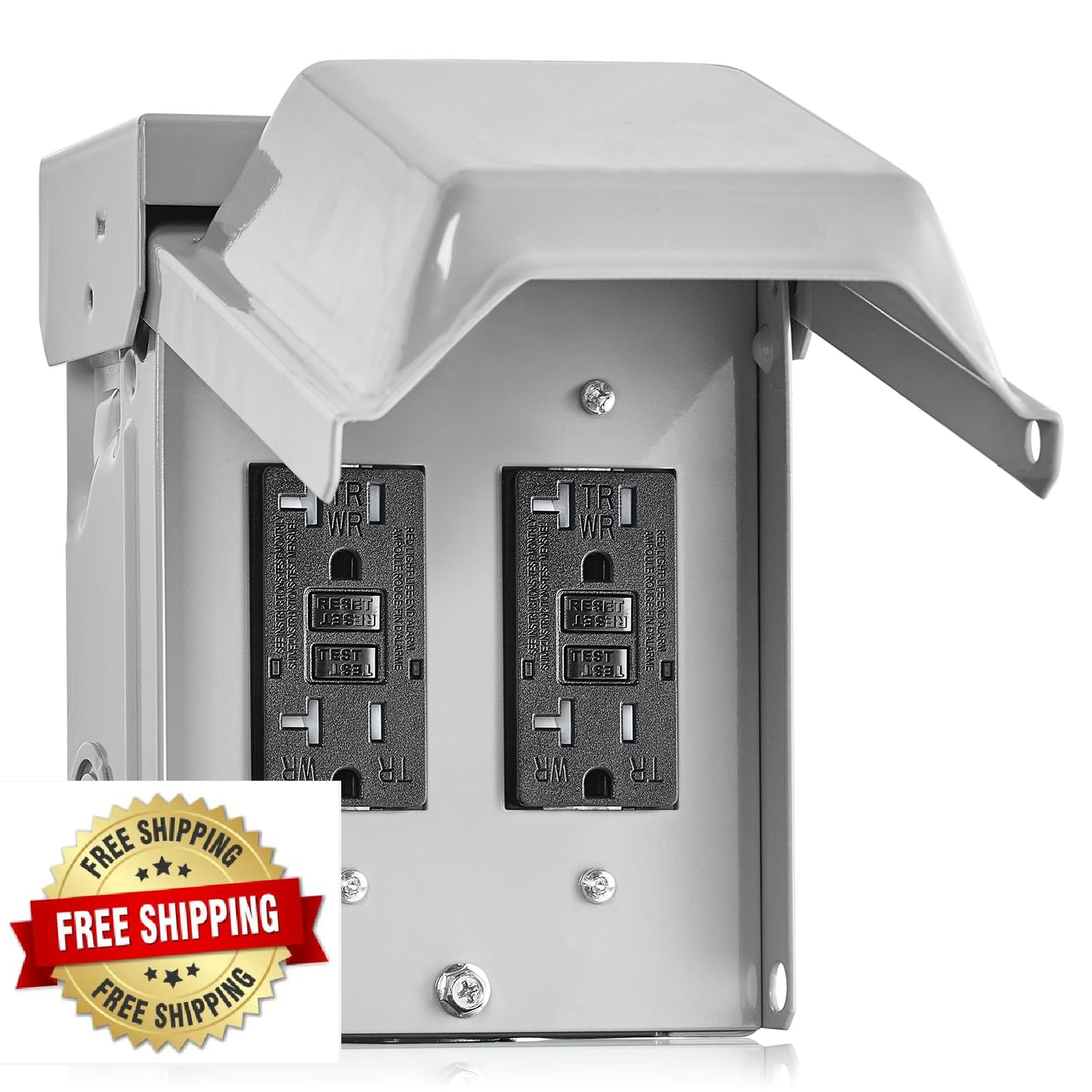 SURAIELEC Outdoor Electrical Box, Dual 20A WRTR GFCI Receptacles, Rainproof